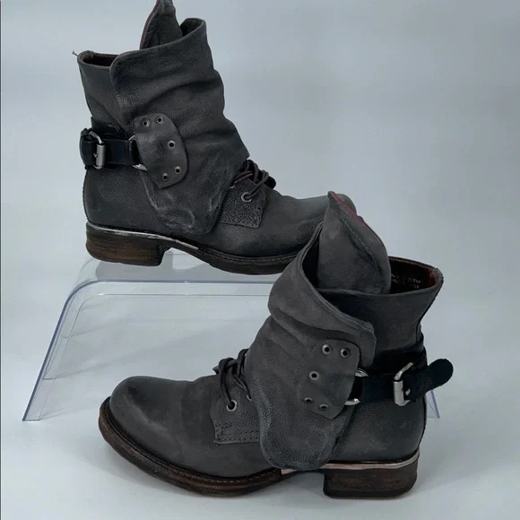 A.S.98 Leather Ankle Boots Gray Buckle Zip Made in Bosnia Size 36 - Picture 4 of 15